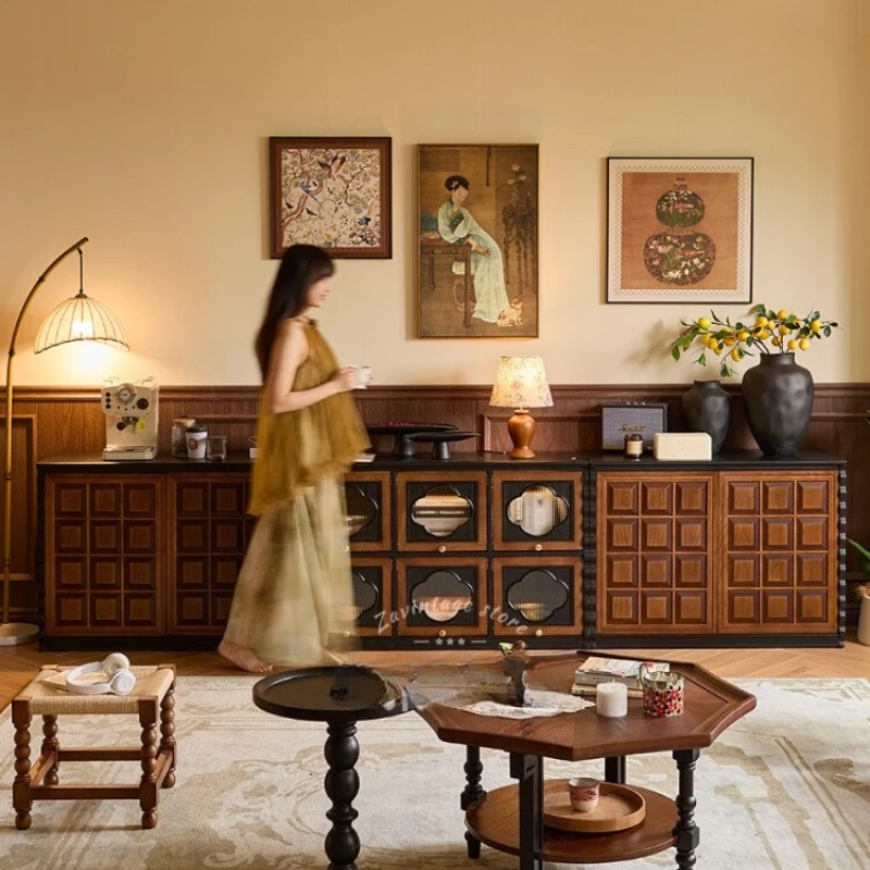 

French Vintage Solid Wood TV Stand Cabinet Modular Storage Unit Mid Century Modern Floor Cabinet Furniture Living Room Home