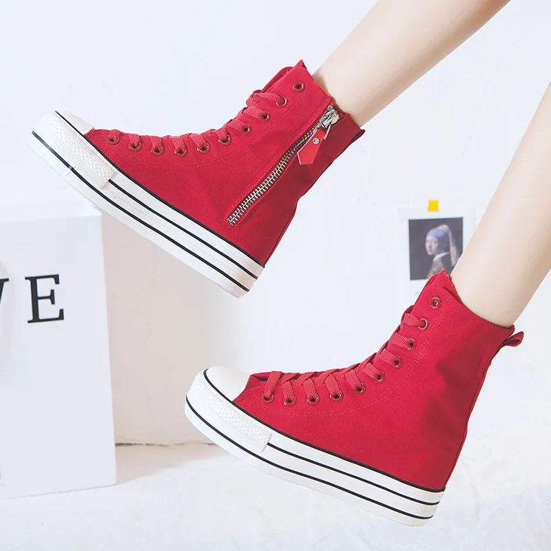 2026 New High-top All-black Side-zip Canvas Shoes for Women Korean Style Thick-soled Platform Shoes Student Shoes Ankle & Bootie view 3