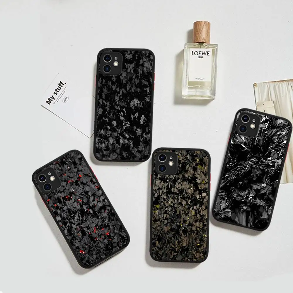 

Forged Carbon Fiber Pattern Phone Cases For IPhone 16 15 14 Plus 13 12 11 Pro Max Matte Oft Bumper Phone Cover