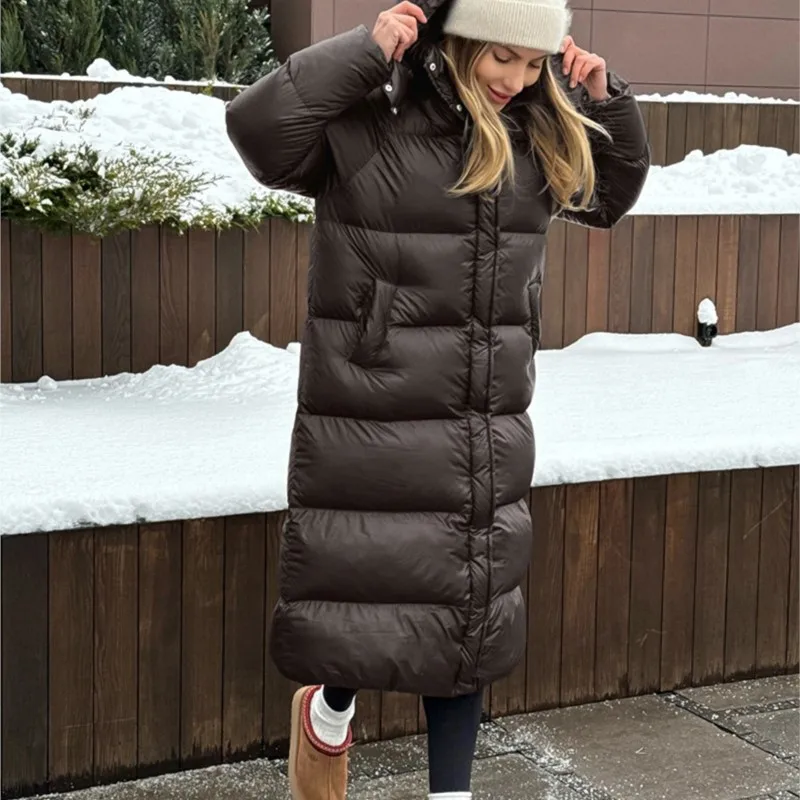 

2026 Winter Women's Extra Long Hooded Parkas Retro Cotton Padded Jacket Heavyweight Over-the-Knee Warm Outerwear Jacket Coats