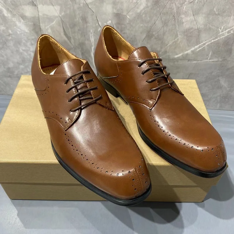 New Brown Genuine Leather Shoes Men Dress Shoes High Quality Italian Lace-up Mens Formal Shoes Designer Party And Wedding Shoes