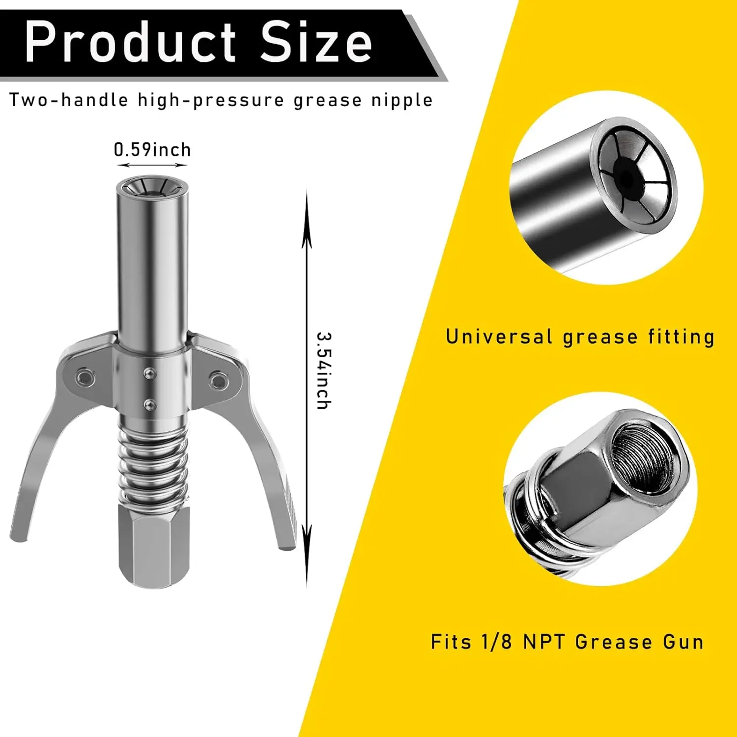 Grease Gun Coupler, Double Handles Quick Lock Release Grease Gun Tip with 6 Thickened Jaws, 12000 PSI High Pressure Grease Fitti