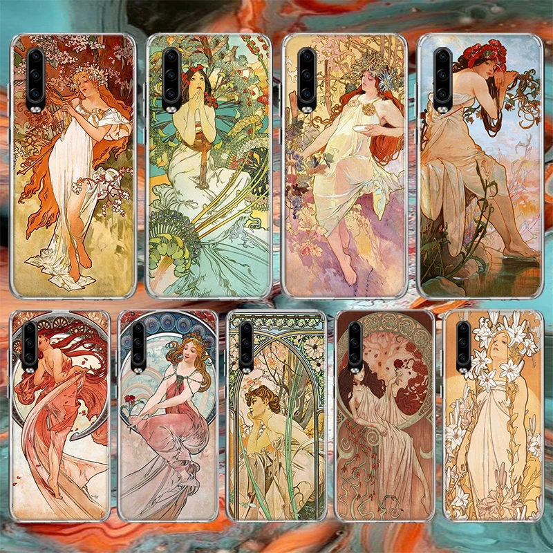 Alfons Mucha Primavera Soft Phone Case For Huawei P30 P40 P20 P50 P10 Lite Mate 40 30 20 10 Pro Pattern Customized Cover Fundas