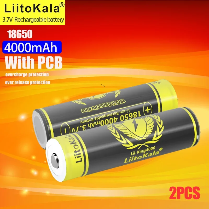 2pcs LiitoKala KING4000-PCB 18650 battery 3.7V 4000mAh li-ion Rechargeable Batteries Hight Power Discharge 30A Larger Current