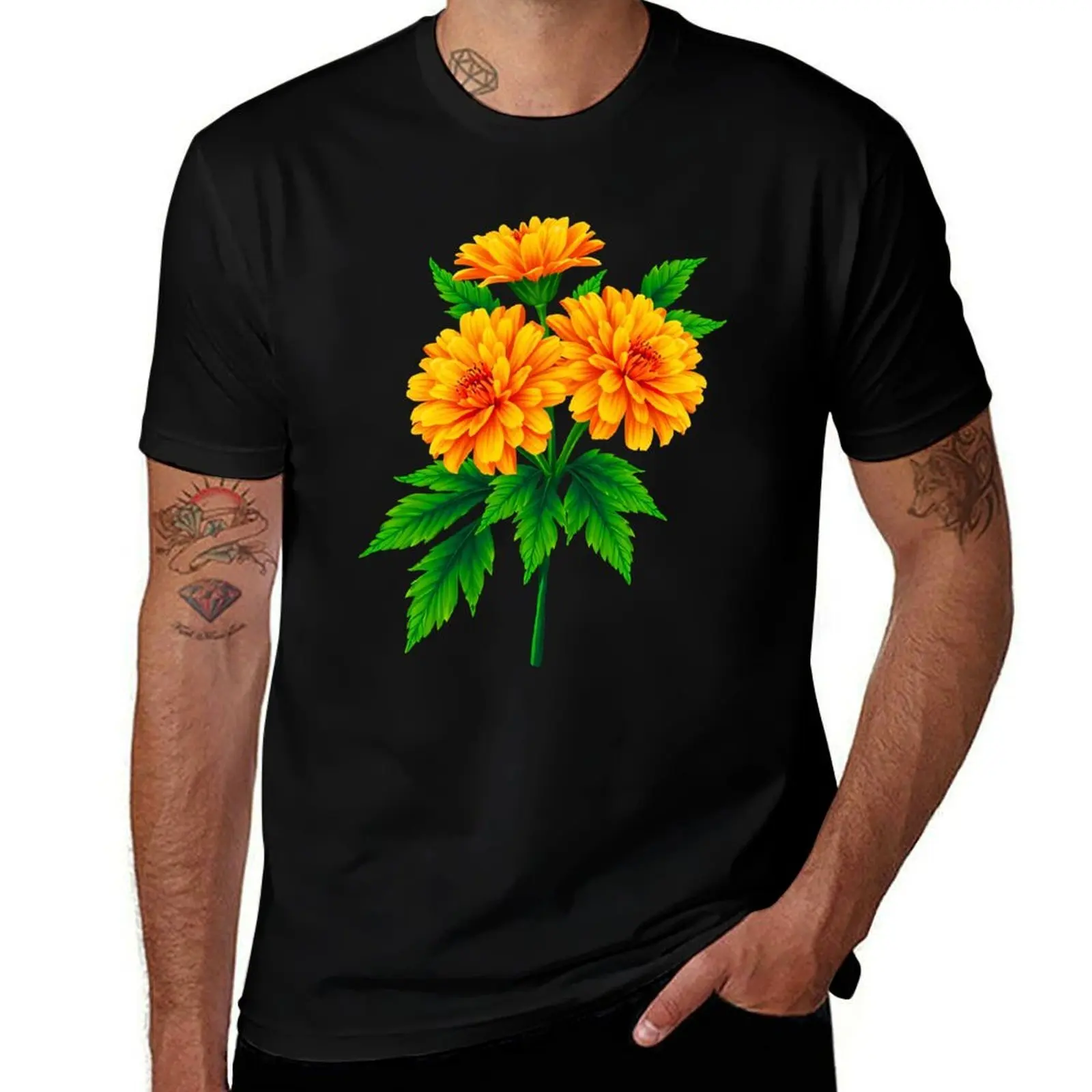 

Marigold Flowers T-Shirt Luxury man clothes rapper graphic tees cute tops heavyweight t shirts for men