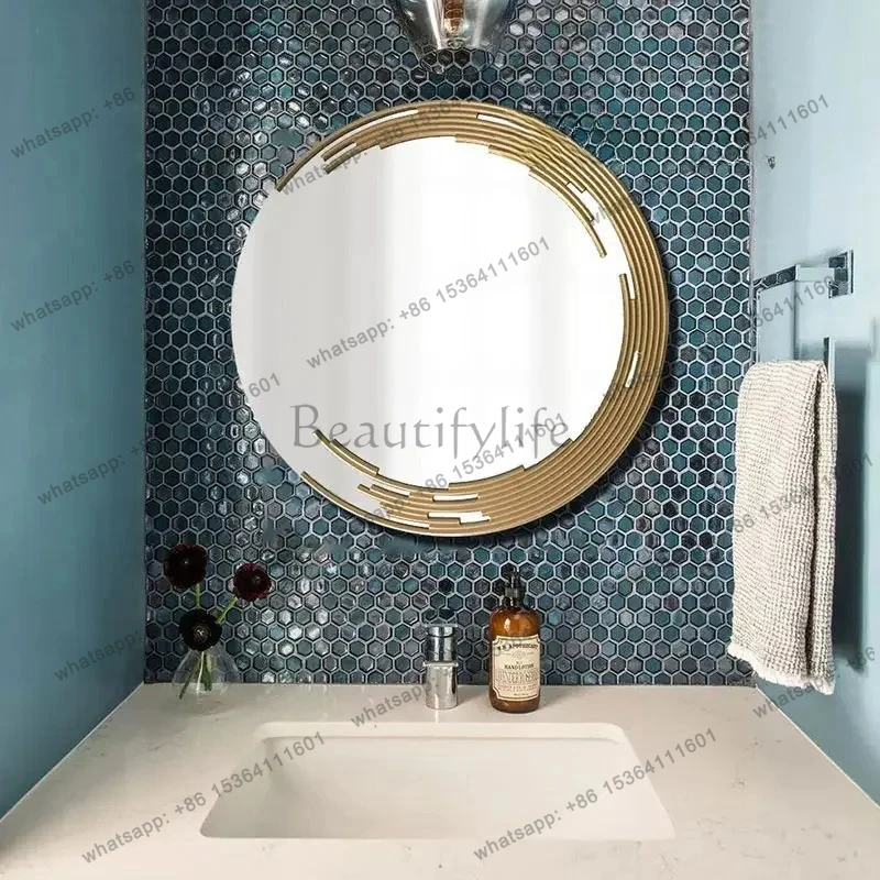 Espejo de Baño de Lujo, Espejo de Baño Redondo Retro Americano, Espejo de Baño