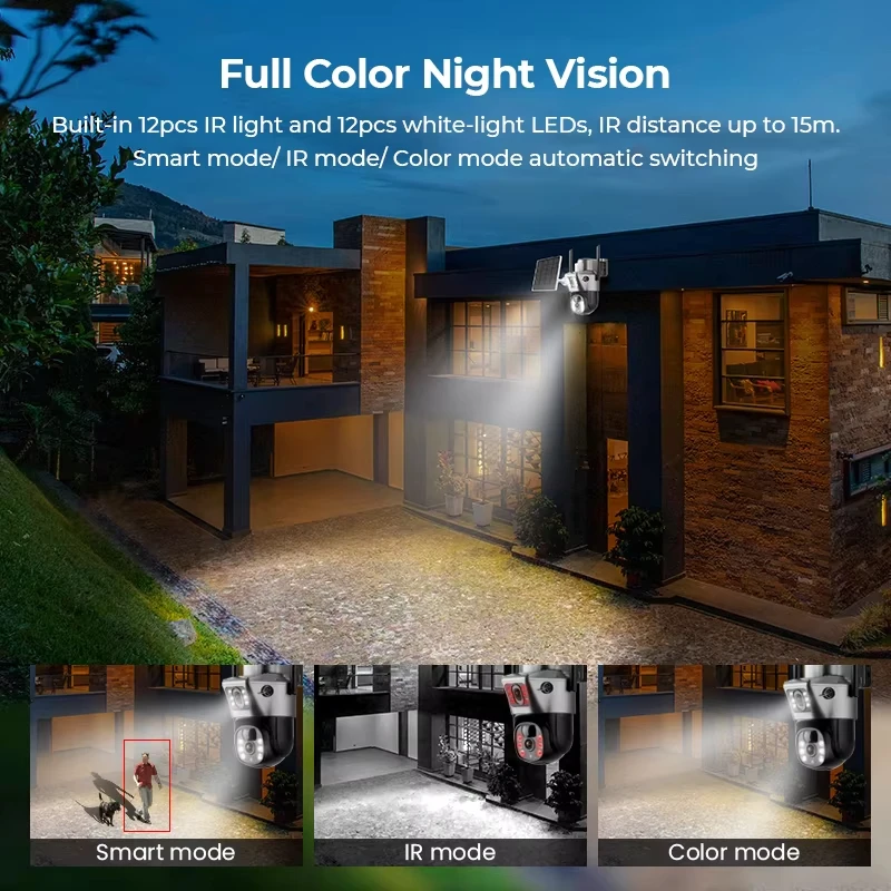 Solar Wireless IP Camera Dual Lens Dual Screen WiFi Outdoor Waterproof Video Monitor 4K 8MP Battery Security CCTV Cam V380 Pro