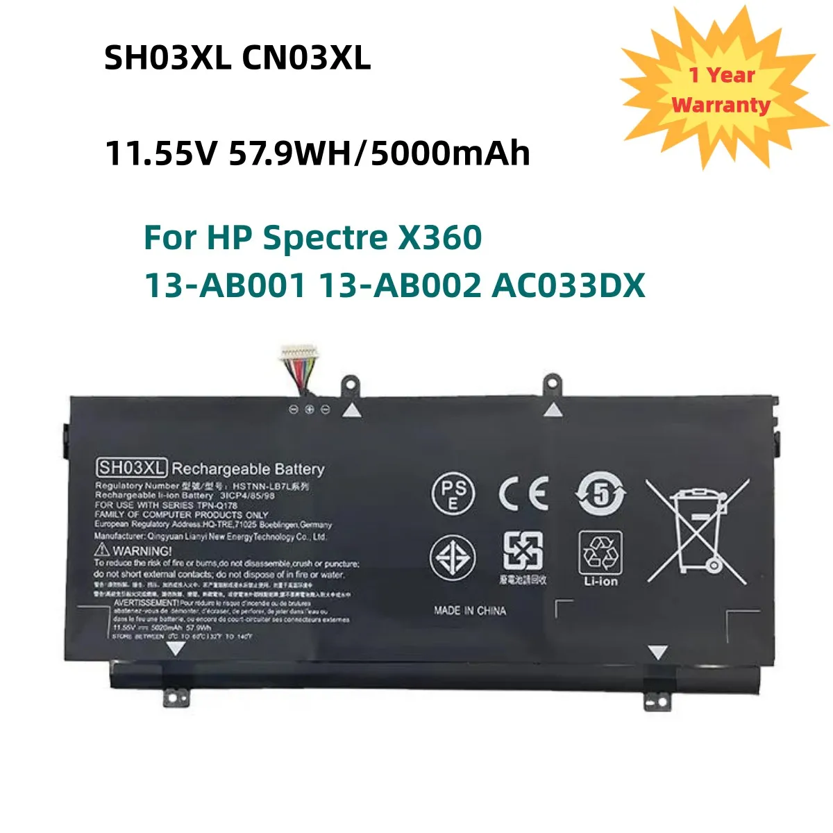 SH03XL CN03XL 859026-421 859356-855 HSTNN-LB7L TPN-Q178 Battery For HP Spectre X360 13-AB001 13-AB002 AC033DX 11.55V 5000mAh