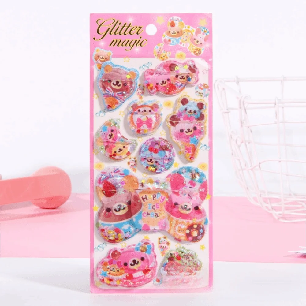 

Милый дизайн с блестками, 3D наклейка в виде встряхивания, съемная ПВХ наклейка в стиле ретро Y2K, креативный дизайн, индивидуальный дизайн, наклейка с медведем и кроликом