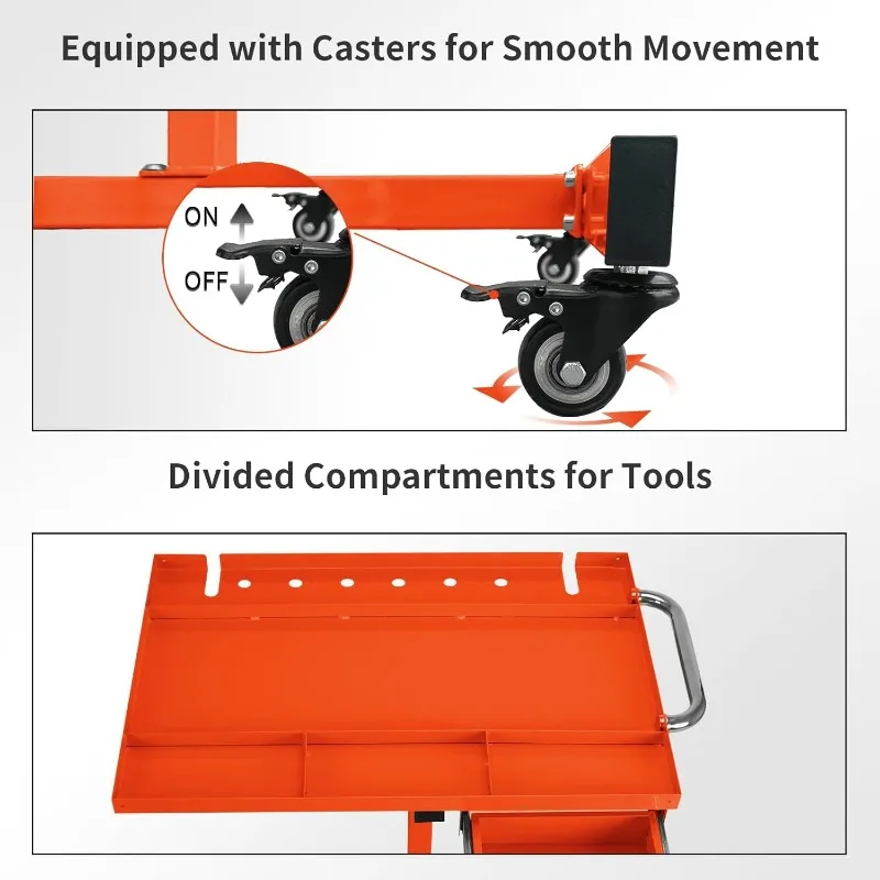 ถาดเครื่องมือกลิ้งแบบมีล้อ,โต๊ะทํางานฉีกขาด 29 × 20 × 34 นิ้วพร้อมลิ้นชัก,กลศาสตร์ความจุ 220 ปอนด์กลิ้ง