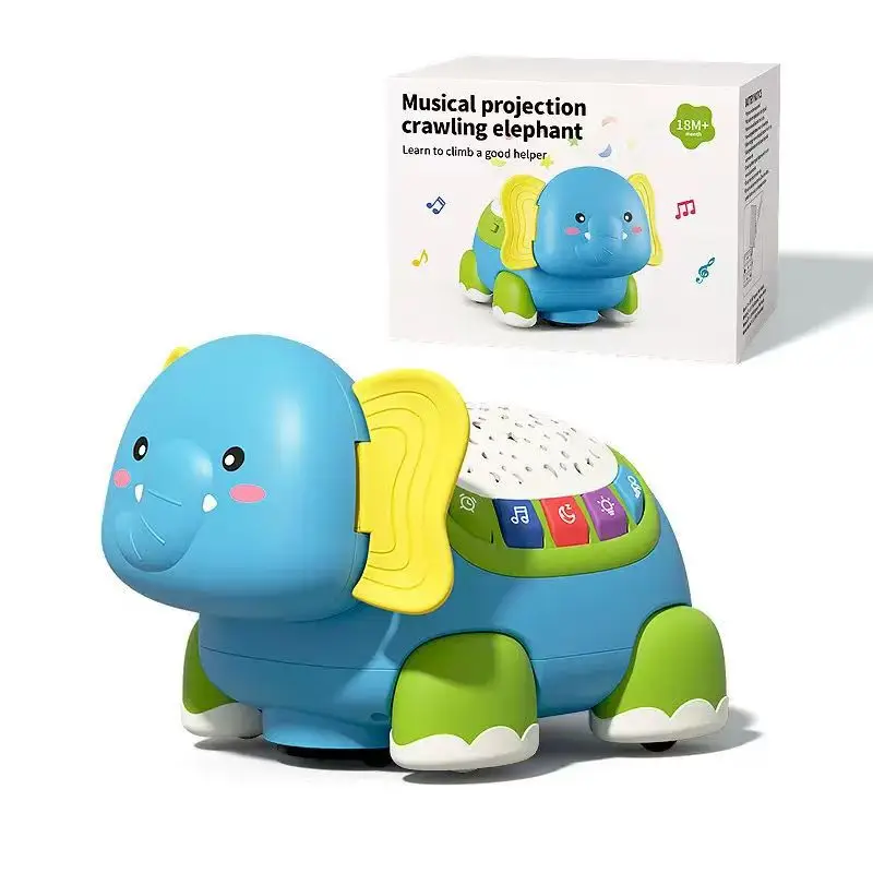 

Crawling Toys Musical Elephant Tummy Time Kid with Timer Colorful Light Up Projection Birthday Gifts for Children