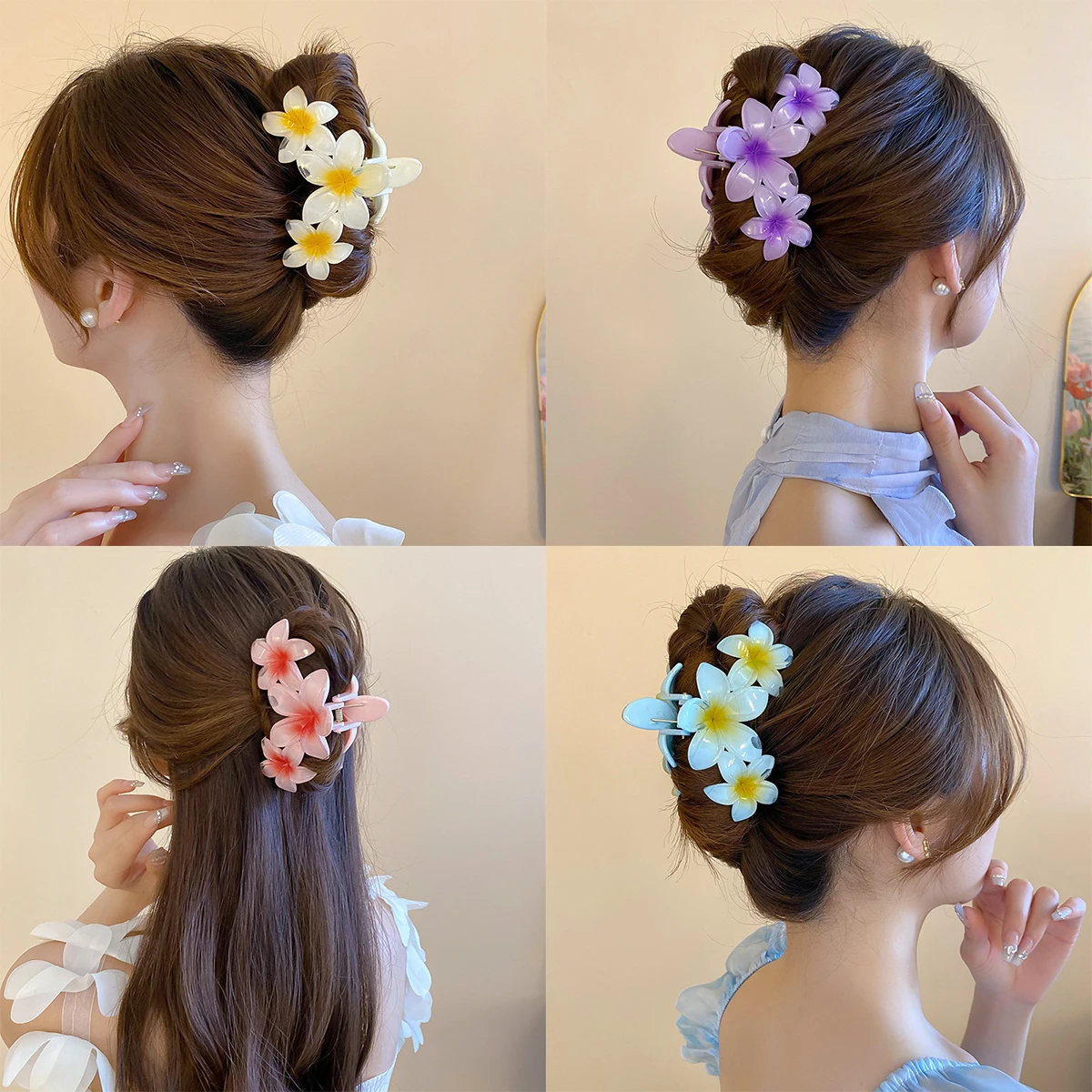 

11CM Candy Color 3 Flower Sweet Large Gradient Shark Clip Hairpin Headwear Headdress Hair Accessories For Women Girls Hair Clip