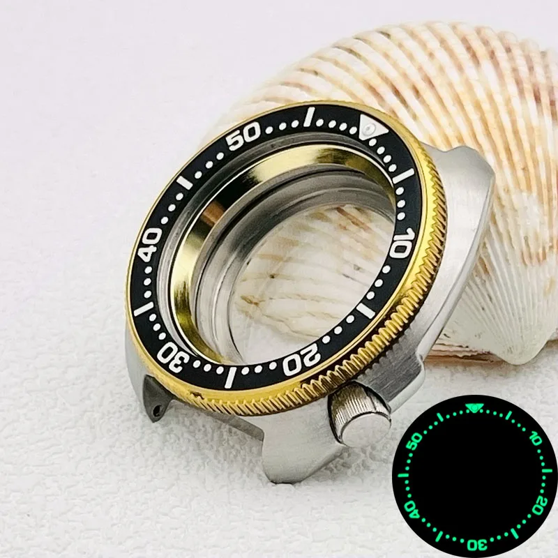 44mm NH35 Turtle Watch Case Fit For 7S26 NH34 NH35 NH36 Movement Abalone 6105 6309 Watch Case Transparent Back Cover Cases