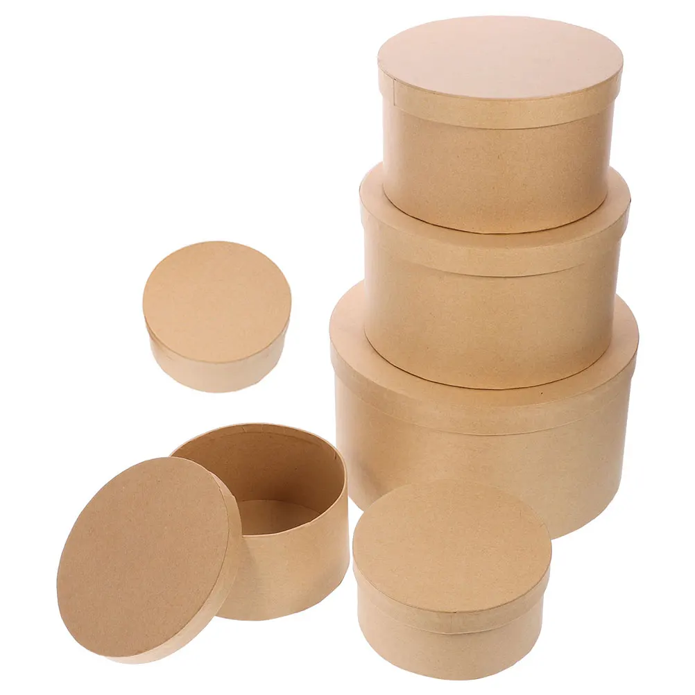 

6Pcs Multi-Size Round Kraft Paper Gift Boxes DIY Storage Packaging Box Set for Holiday Festival Birthday Gift Wrapping