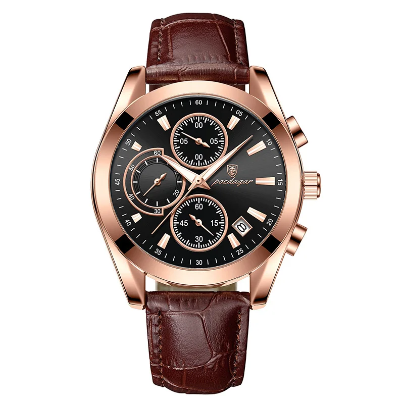 Multifunktion sport Herren uhr Luxus wasserdichte Outdoor Stoppuhr Quarz Armbanduhren für Mann Leder uhr erkek kol saati