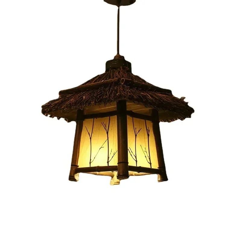 Bamboo art chandelier, lamp, dining room, living room, balcony, aisle, bamboo woven small lantern