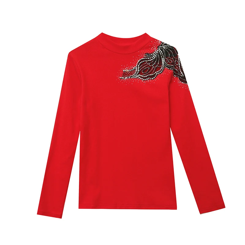 New 2026 Spring European Street Long Sleeve Round Neck Tops Fashionable Hollow Lace Hot Diamond Women Mesh T-Shirt Black Red Tee