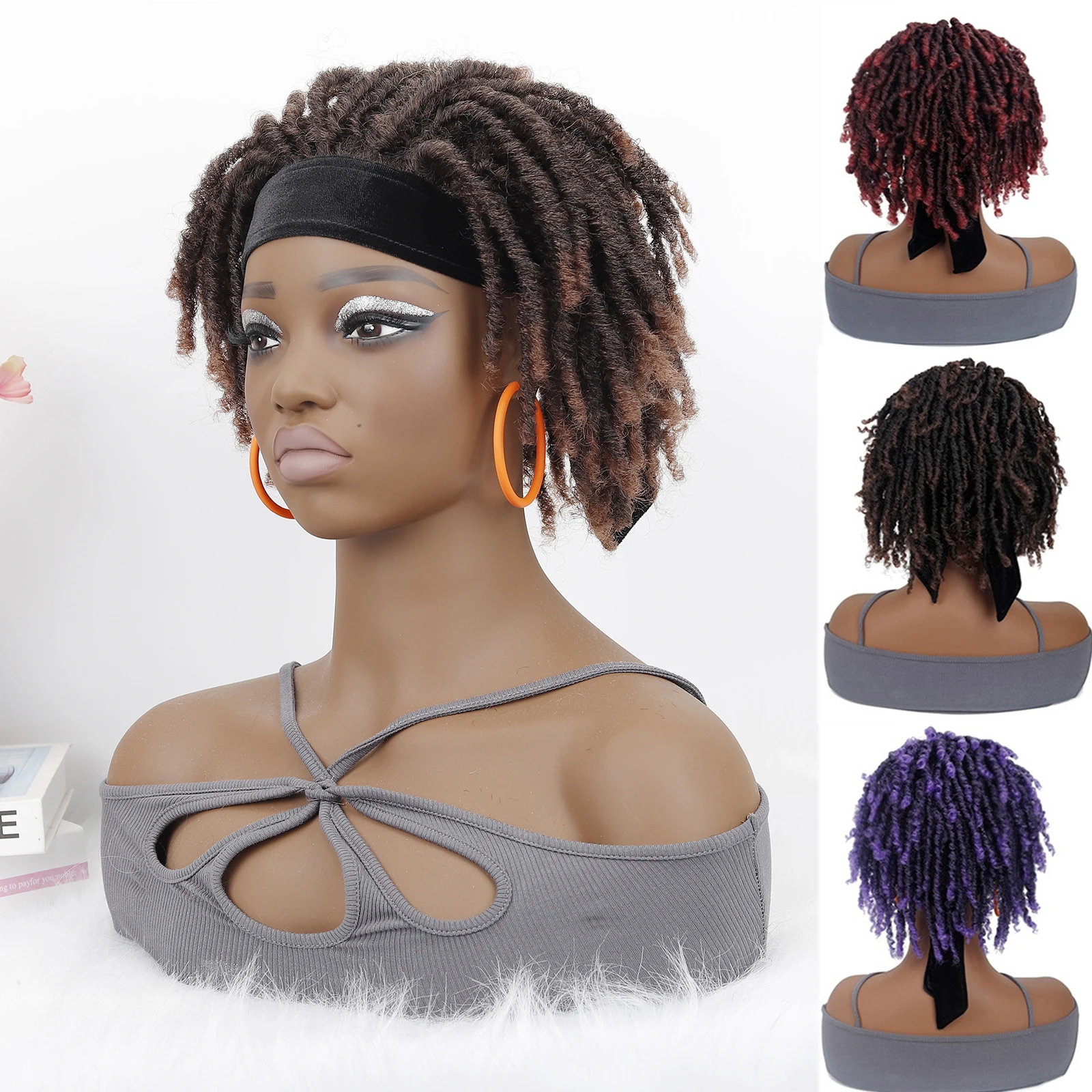 Headband Wigs For Women Short Afro Bouncy Kinky Curly Synthetic Black Wig with Attached Headbands Cosplay Halloween Daily Use