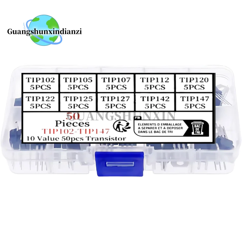 10 tipos 50 peças TIP102 TIP105 TIP107 TIP112 TIP120 TIP122 TIP125 TIP127 TIP142 TIP147 Transistor Darlington comumente usado