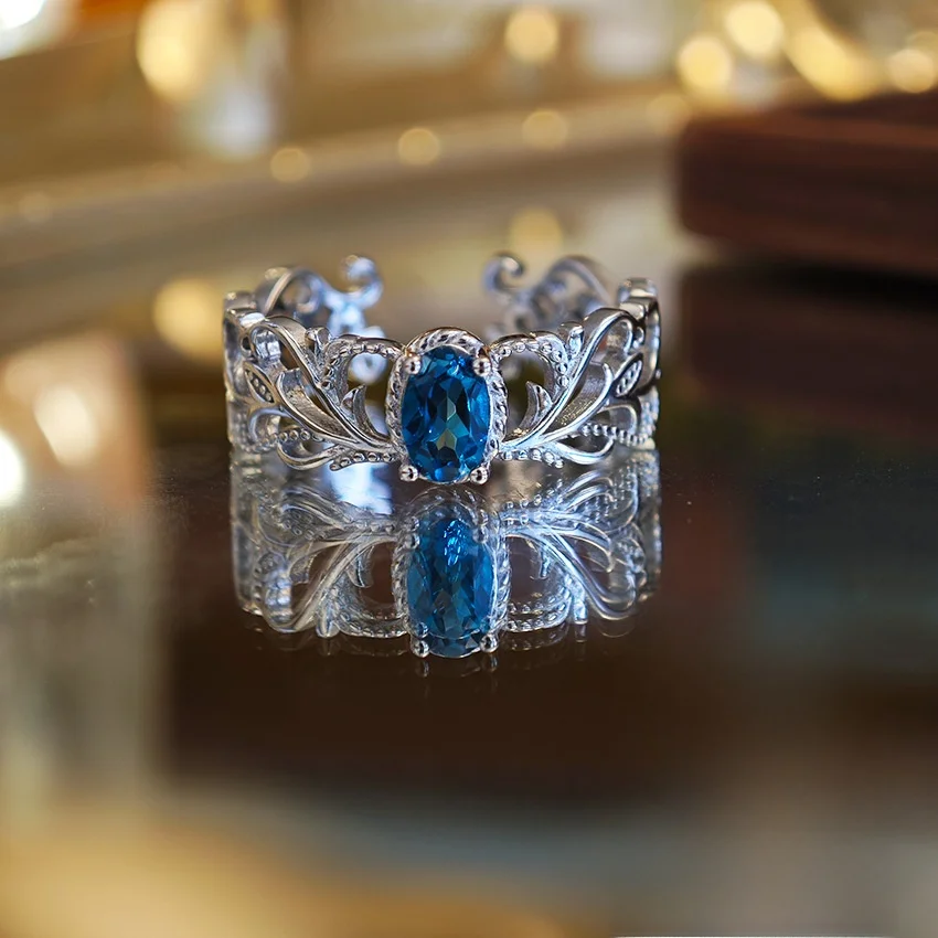 

l London Blue Topaz Ring S925 Silver Luxury High-End Design Faionable Jewelry Ring Ele Accory