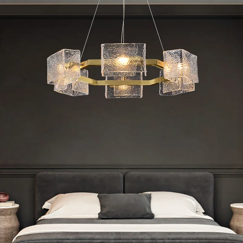 

Modern LED water ripple glass pendant lamp, golden luster, suitable for living room and dining room ceiling lighting