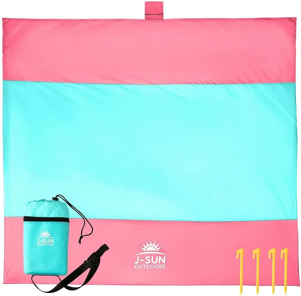 

Extra Large Beach Blanket Sandproof Waterproof, Oversized Sand Free Mat Quick Dry for Vacation Cruise Picnic Camping with Stakes