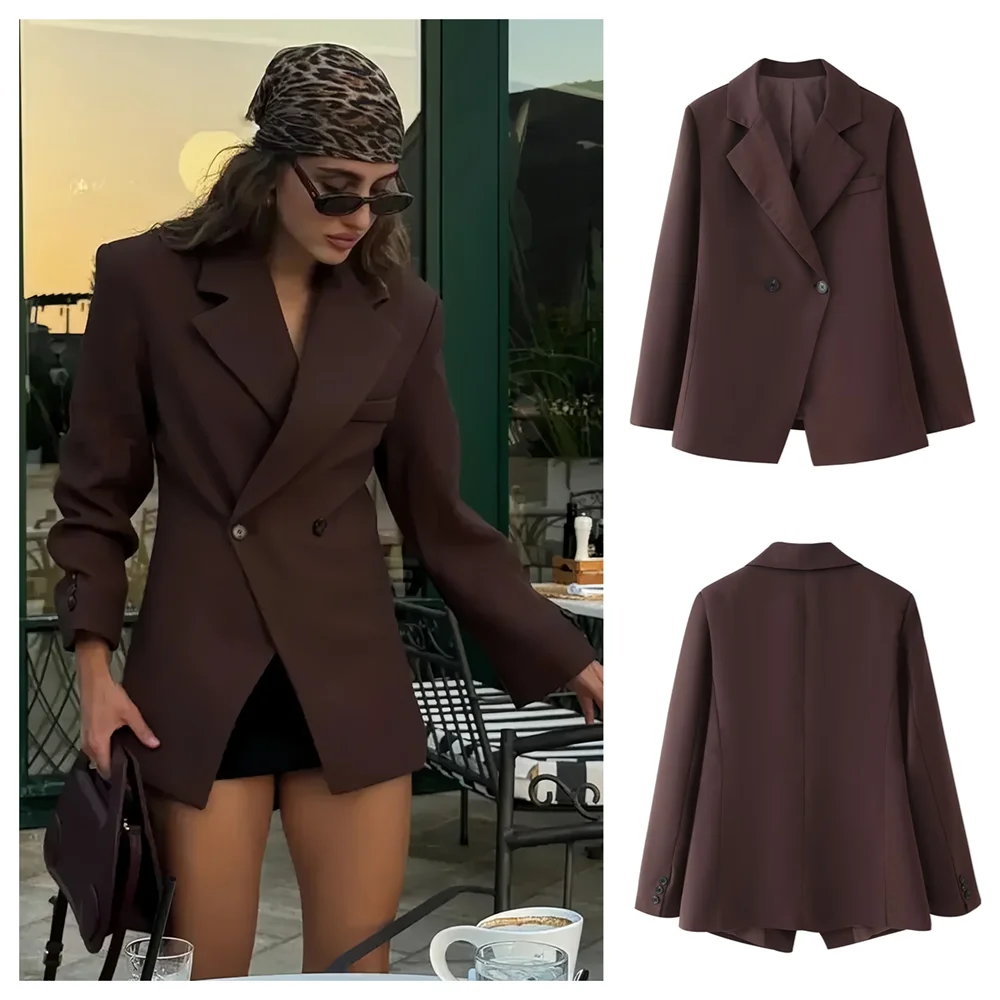 PB&ZA2024 Autumn New Women\'s Clothing Look Thin Commuting Temperament Simple and High End Flip Collar Suit Coat