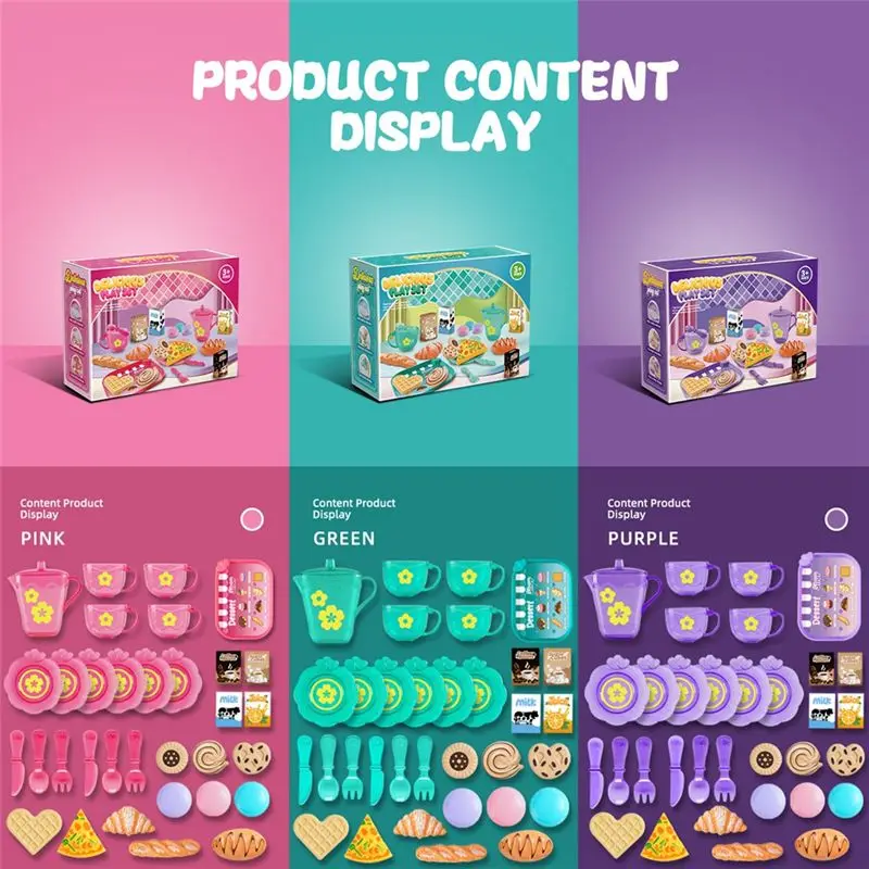 WOWFU-33Pc maison de jeu ensemble de cuisine enfants thé fête ensemble de jeu pour enfants, jeu de rôle avec Dessert et vaisselle