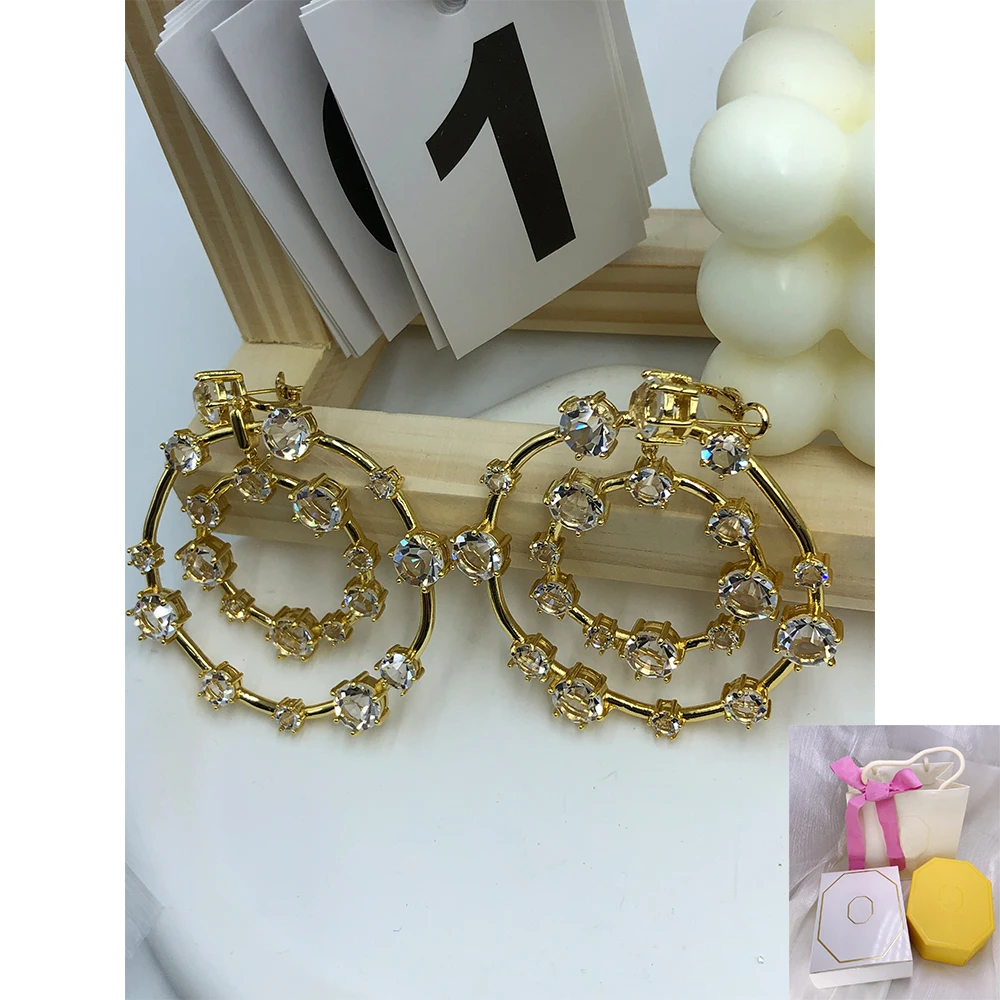 

2024 Hot selling New Sparkling Crystal Gold Earrings, High end Charm Women's Accessories, Exquisite Gifts