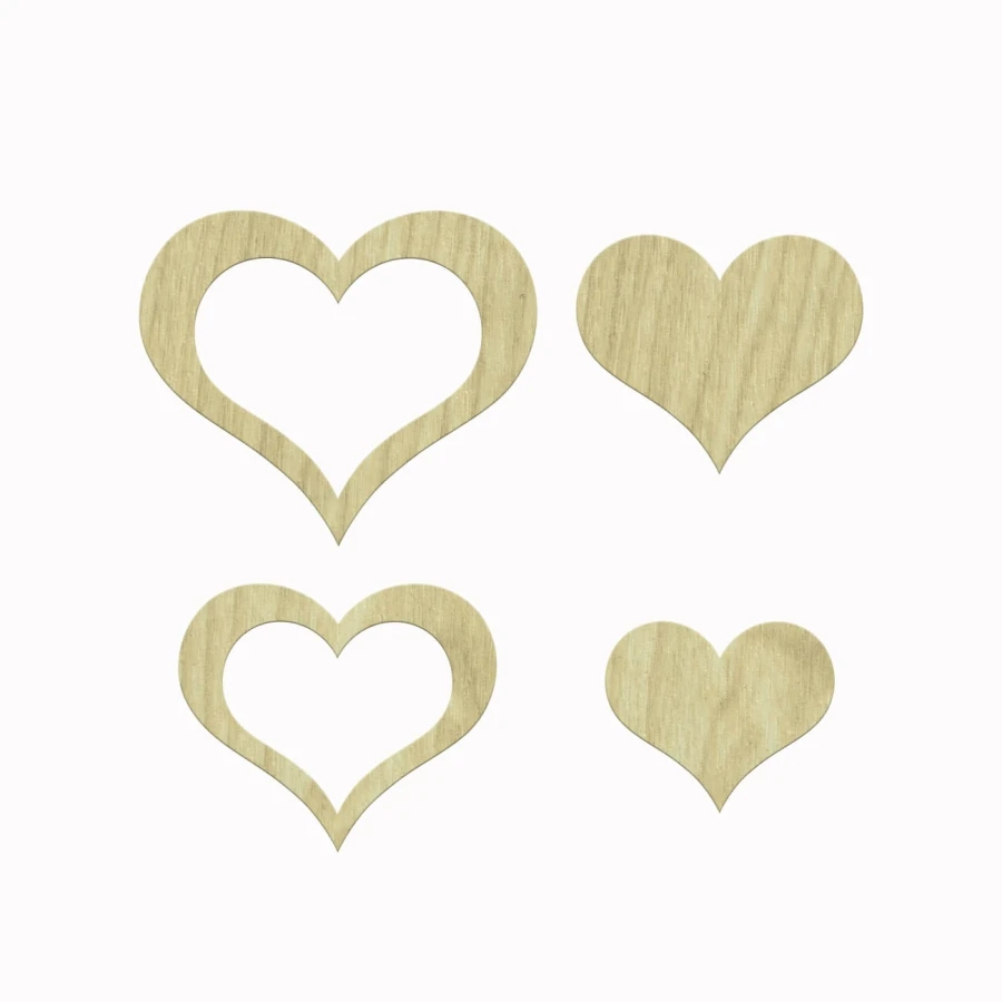 KD149 Heart Motif 4lü Set Wooden Package Ornament, Raw Wood Ornament