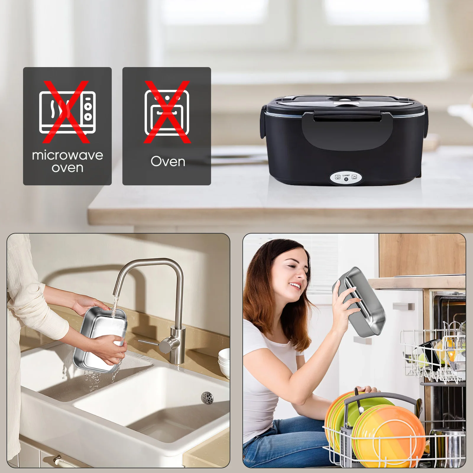 1,5 L 60W Robuste elektrische Lunchbox, Speisenwärmer, tragbarer Speisenheizer für Auto oder Zuhause - Auslaufsicherer 304 Edelstahl-Inneneinsatz – Detail 7
