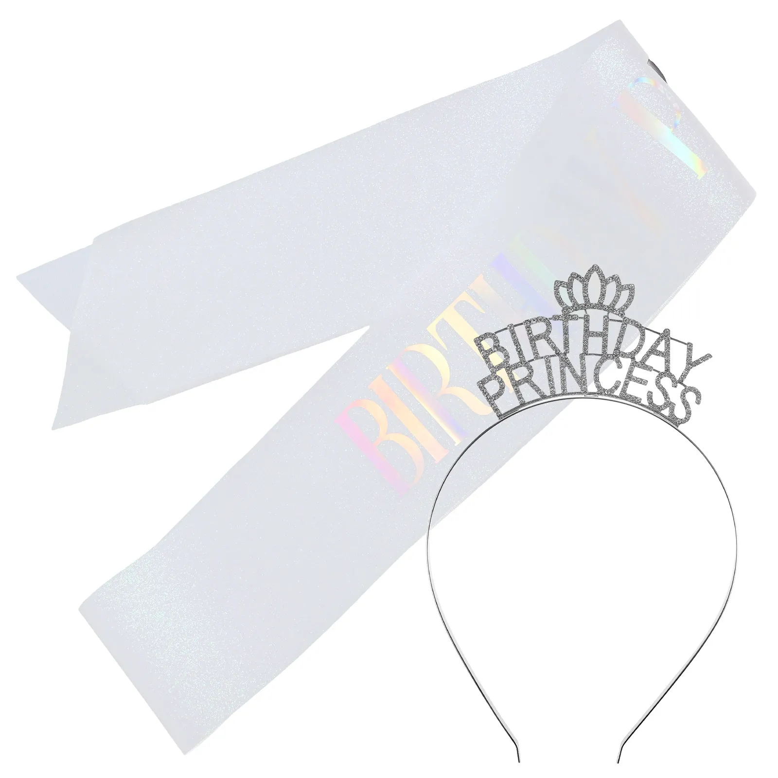 1Set Rhinestone Birthday Crown Headband for Women Teens with Coordinating Sash Delicate Craftsmanship Birthday Party Crown and