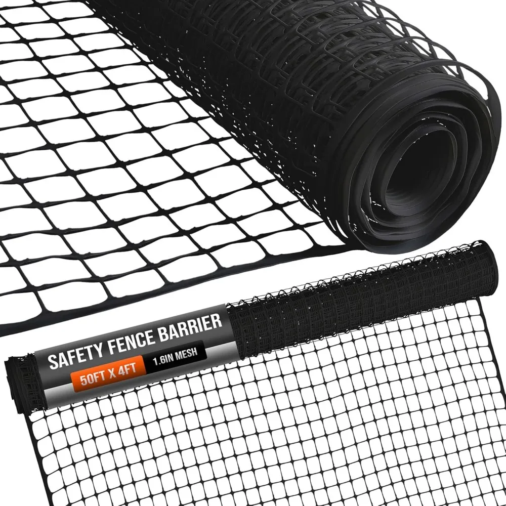 

Plastic Mesh Fence Roll, 4x50ft Black, for Garden Protection, Pets, and Temporary Barriers