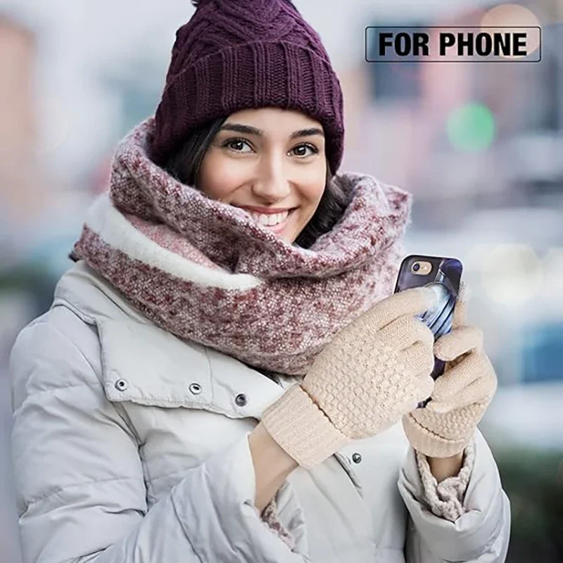 Winter Women's Warm Knitted Gloves with Two Finger Touch Screen for Personalized Clothing Matching, Suitable for Daily Commuting