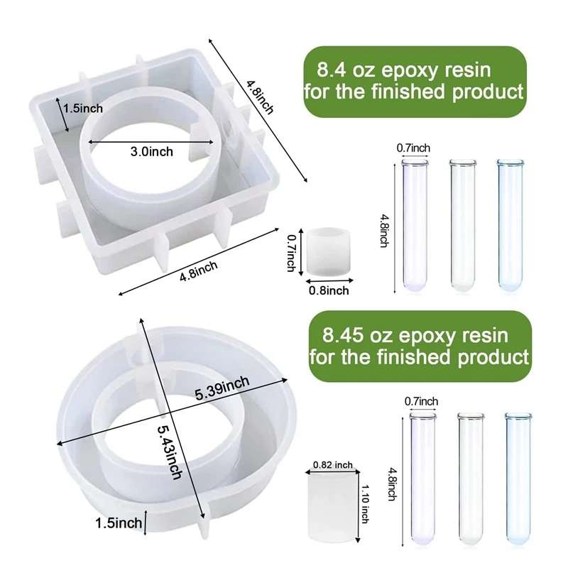 2Pcs Silicone Resin Molds With 3 Test Tubes For Hydroponic Plants/Flowers And Home Garden Wedding Decor