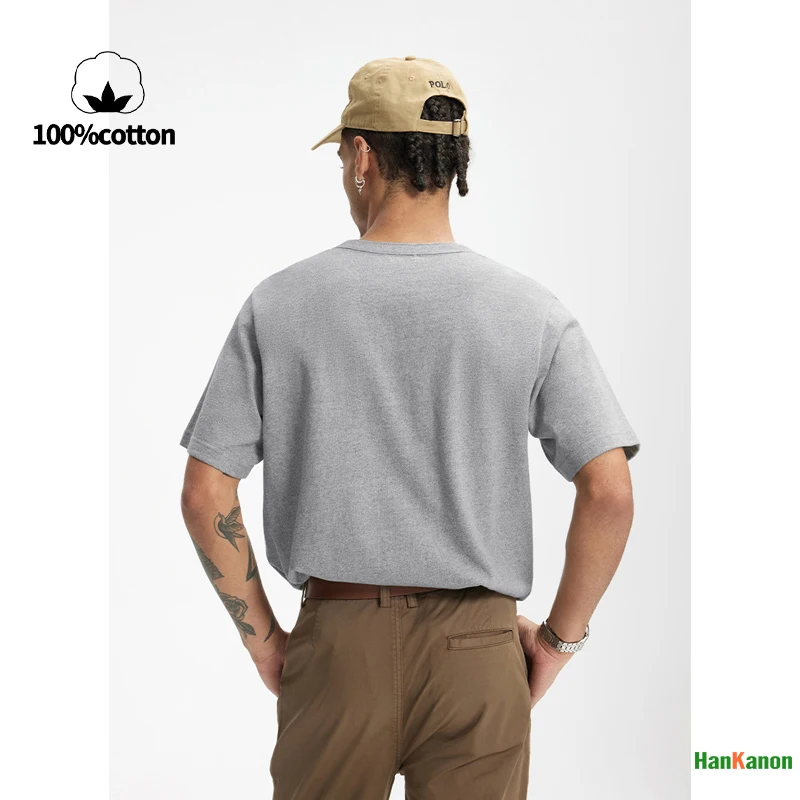 تي شيرت رجالي من القطن الثقيل برقبة هينلي 250 جرام بطبقة أساسية على الطراز الأمريكي غير الرسمي 100% قطن مسامي وماص للعرق