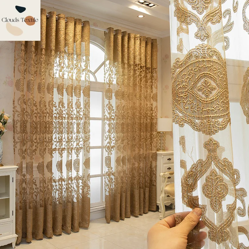 

European Style Curtains for Living Dining Room Bedroom Custom Luxury Hollow Embossed Embroidery Door Window Curtain Room Decor