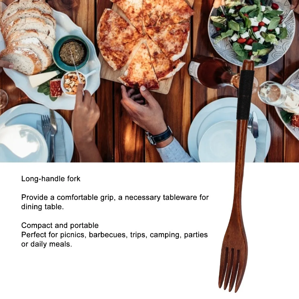 2Pcs Lightweight Wood Fruit Fork Black Line Handle Solid Serving Fork Smooth Polished Practical Food Fork Food Preparation