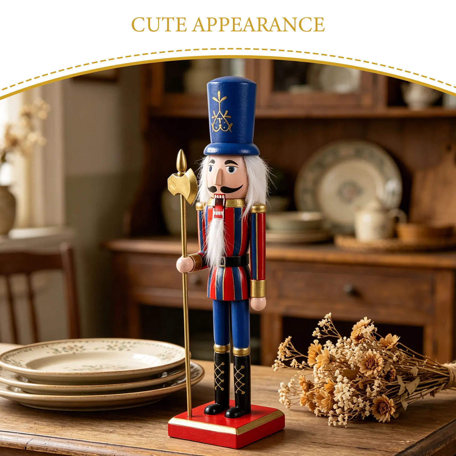 Wood Nutcracker Soldier 25Cm Hand Painted Circus Design Christmas Nutcracker Statue Holiday Mantel Decor Xmas Table Centerpiece