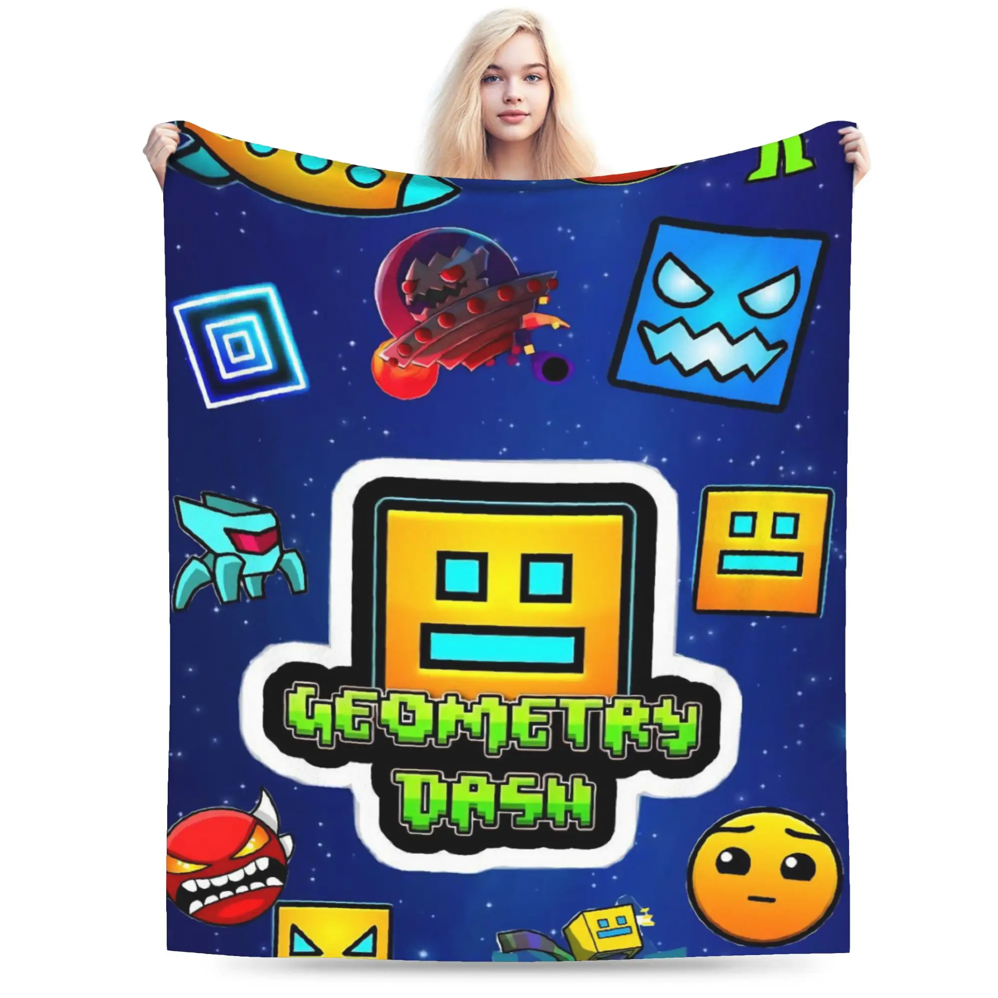 Geometry Dash Games Throw Blanket for Couch  Soft Fuzzy Plush Blanket 50x60 Inch Multi-size Bedspread for All Seasons