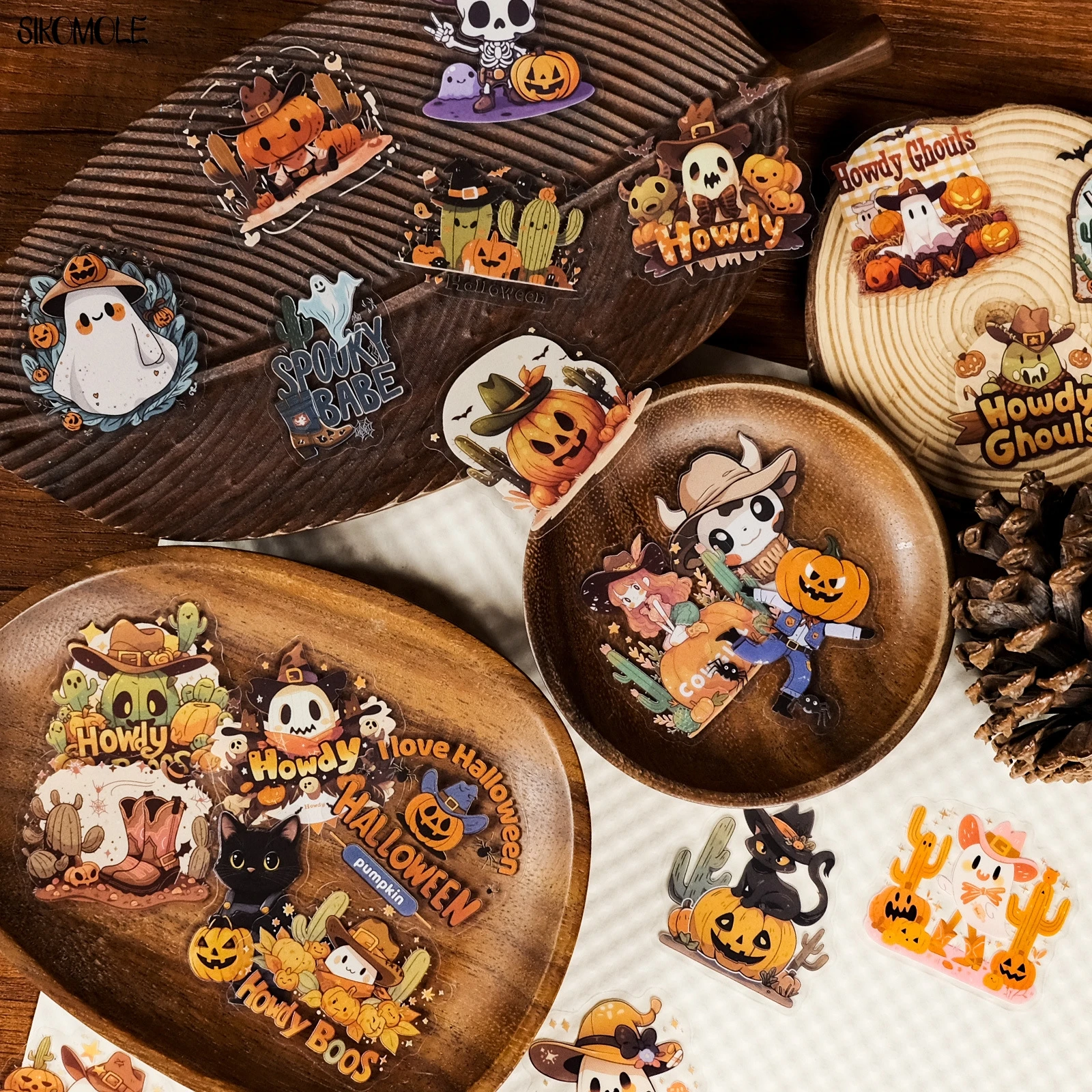 50PCS Halloween Cowboy PET Stickers Kawaii Holiday Horror Pumpkin Transparent Luggage Graffiti Sticker Label Diary Stationery