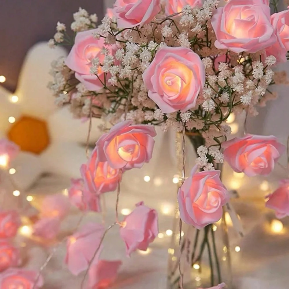 

1 шт. 1,5 м10 светодиод/3 м20 светодиодный гирляндный светильник с искусственной розой, питание от батареек типа АА (исключительно), используется для украшения комнаты и Дня святого Валентина