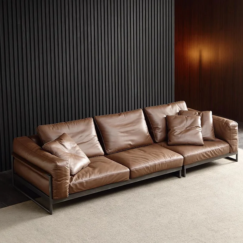 Italian Minimalist Leather Sofa Modern Simple Living Room Luxury Sectional Sofa Muebles Para El Hogar Sofa Set Living Room sofa