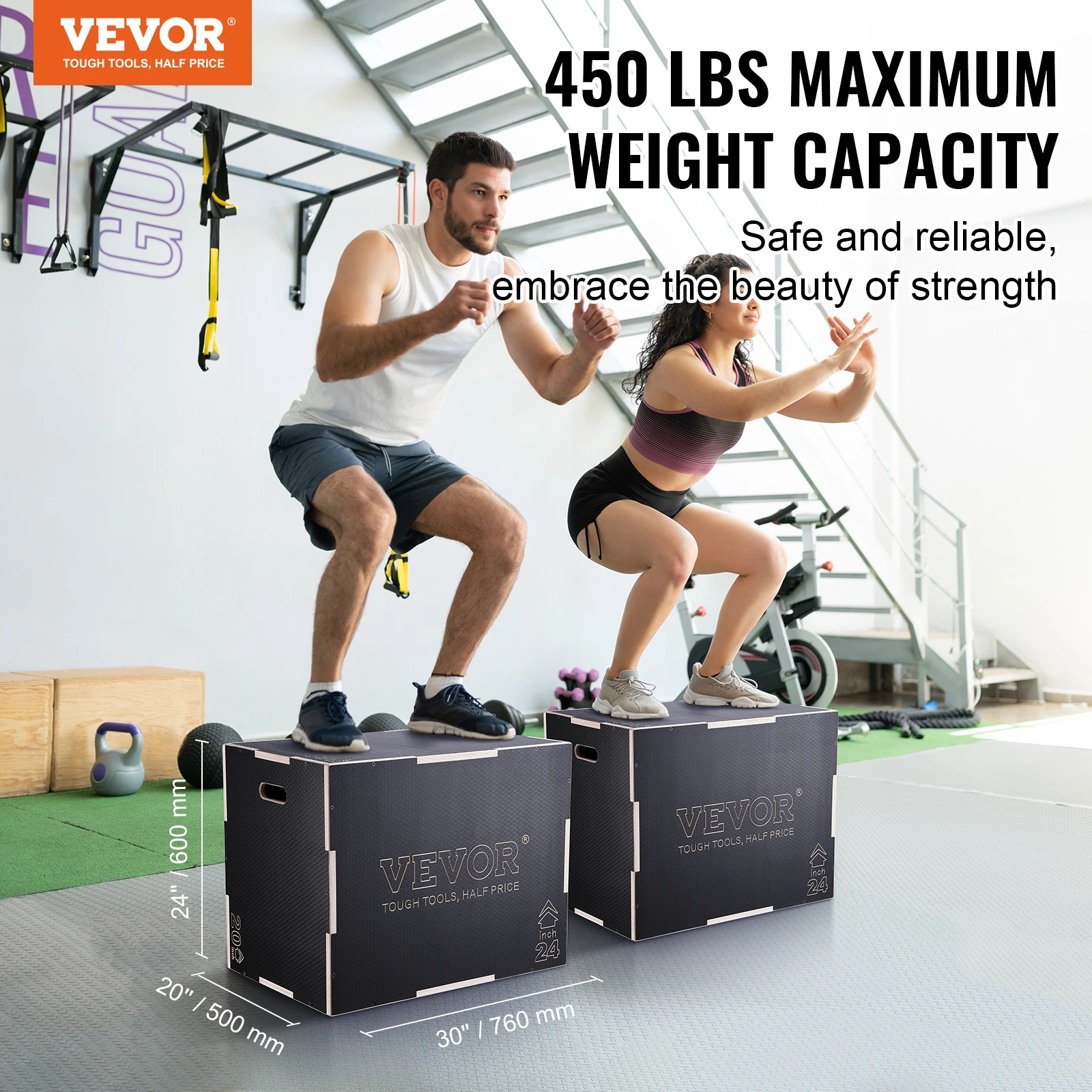 VEVOR 3 in 1 Plyometric Jump Box Wooden Plyo Box Black, Anti-Slip Surface for Home Gym Training Conditioning Strength Training