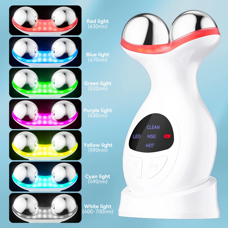 7 Color LED Light EMS Neck Face Massager  Electric Vibration Hot Compress Skin Lift Tighten Smooth Firm Repair Skin Rejuvenation