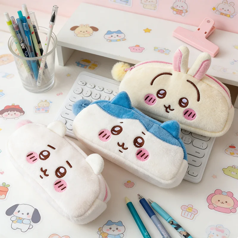 Estojo de Pelúcia Kawaii Chiikawa, Bolsa de Material Escolar Cartoon Hachiware Usagi, Estojo de Grande Capacidade para Armazenamento de Material Escolar, Presentes para Estudantes