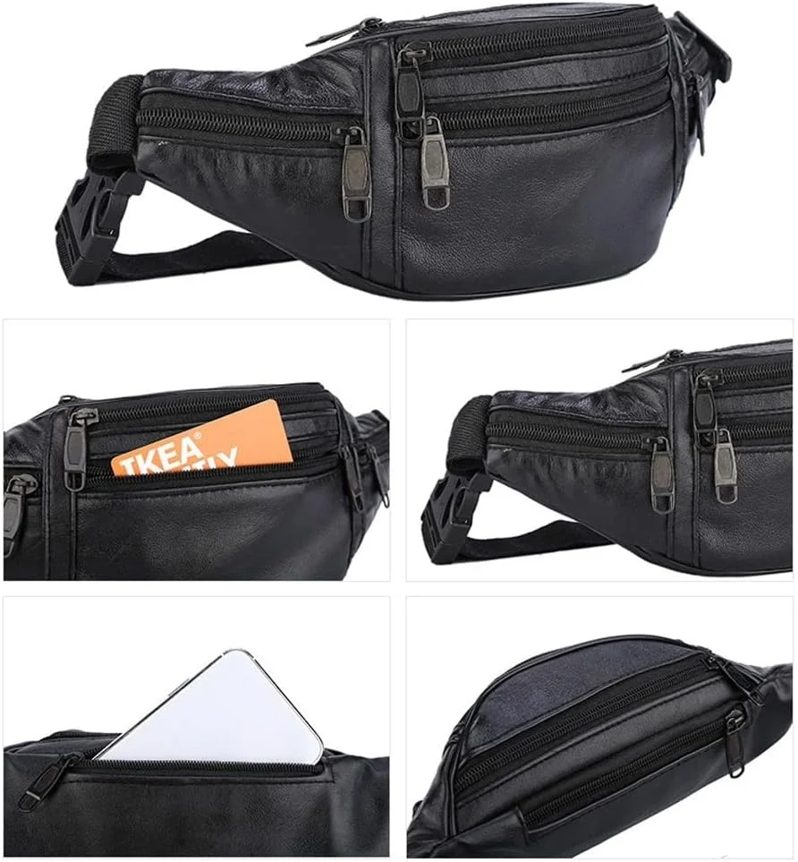 Waist Chest Bag, Leather Fanny Pack, Men and Women Money Belt Bag, Outdoor Cross Body Sports Pouch for Travel, Walking, Running image 6