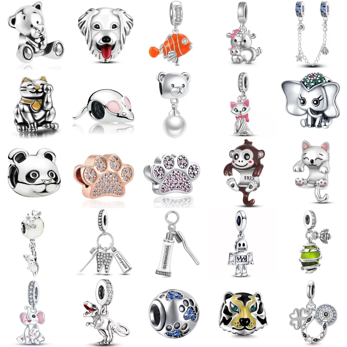 

Original 925 Sterling Silver Paw Monkey Bear Cat Charms Fish Pendant Beads Fit Bracelet Necklace Fine DIY Jewelry Making