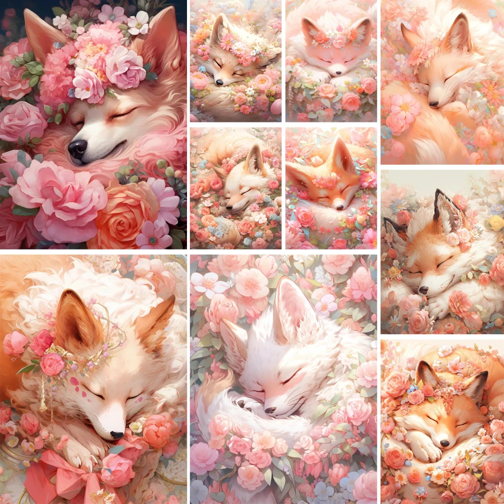 Animal Fox Flower Printed 11CT Cross-Stitch Embroidery Full Kit Handmade Sewing Handicraft Needlework Stamped Sales For Adults