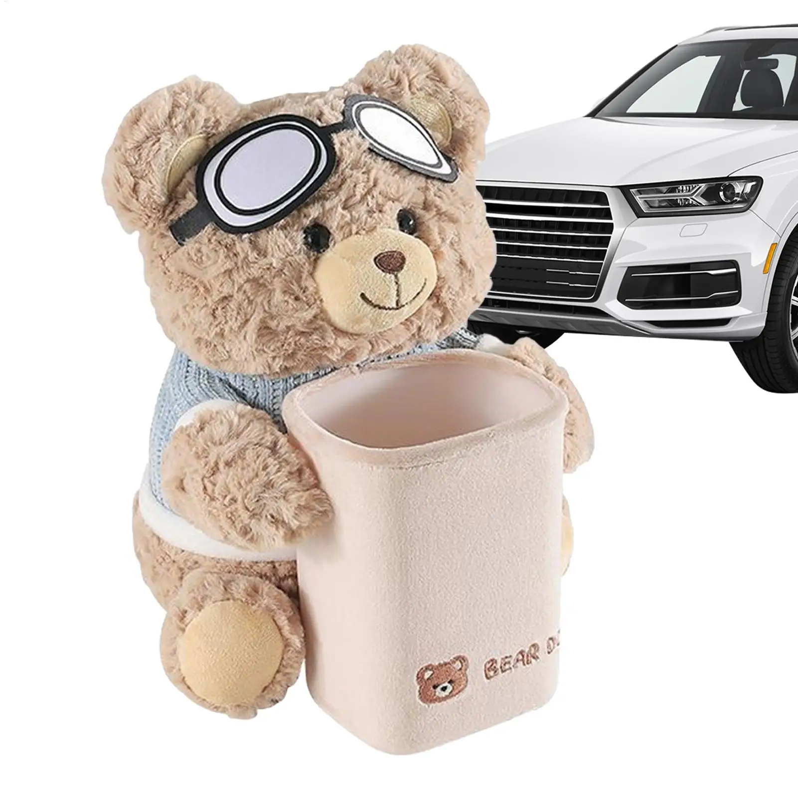 Auto-Taschentuchbox Fahrzeug-Papiertuchhalter 2-in-1 Fleckenresistenter Cartoon-Bär Taschentuchhalter & Mülleimer für Fahrzeug-Armlehnenbox